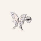 Open Butterfly Crystal Titanium Flat Back Earring - Silver