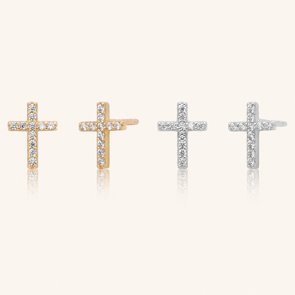 Sterling Silver Zirconia Cross Stud Earrings