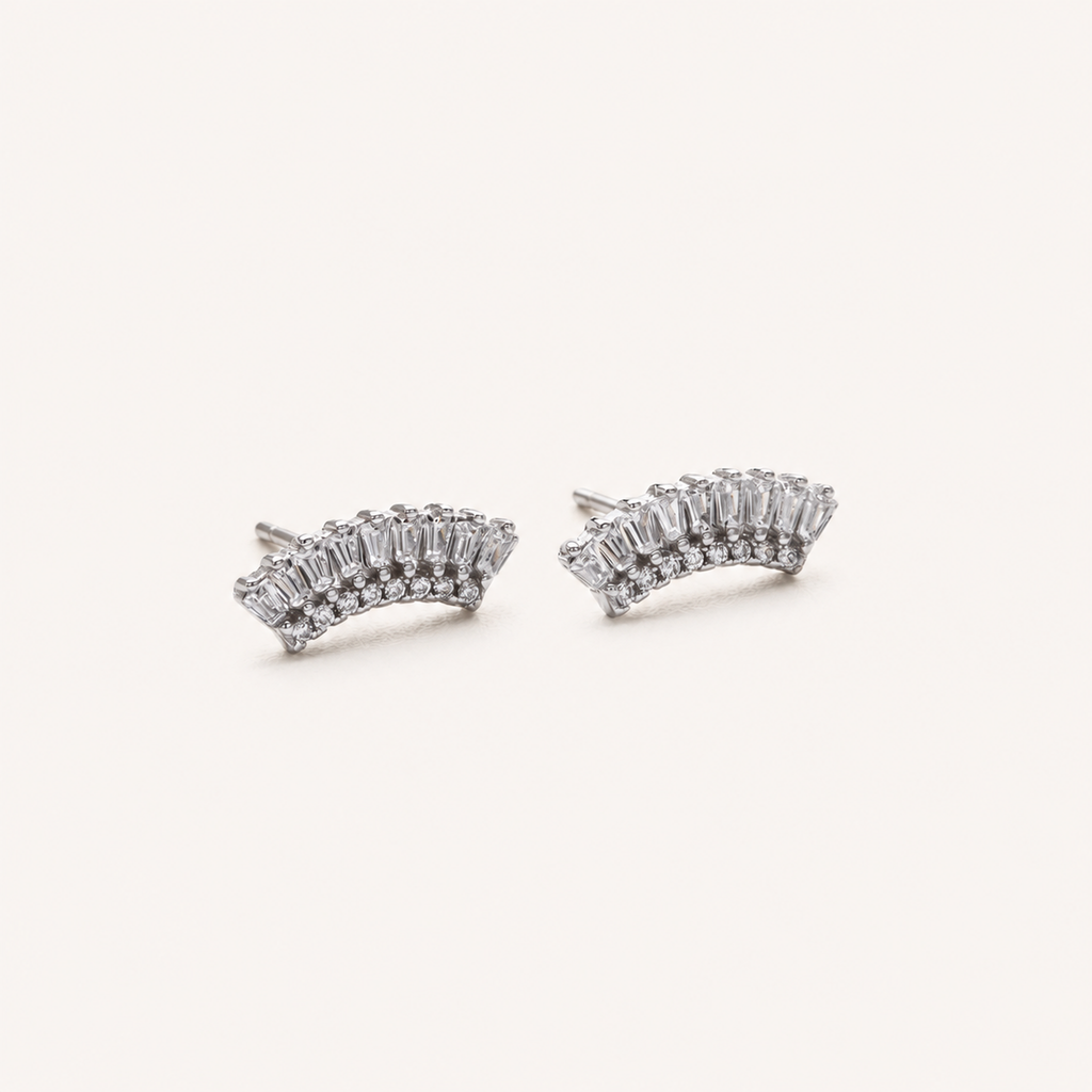 Sterling Silver Scattered Fan Zirconia Stud Earrings detail view