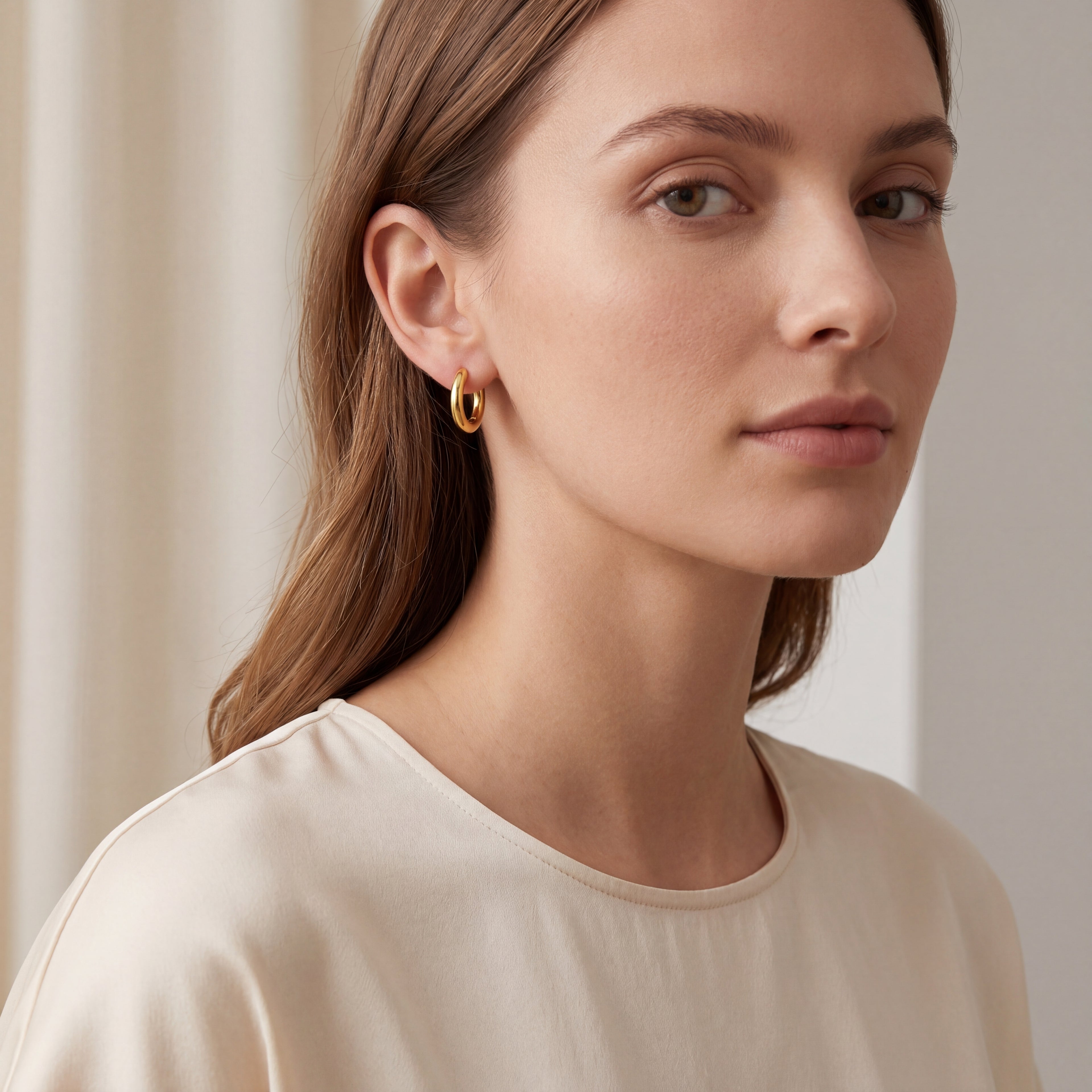 Rounded D-Shape Titanium Hoop Earrings - image 3