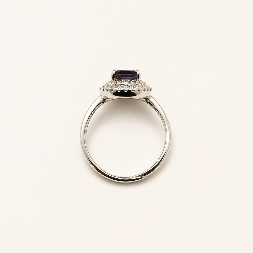 Twin Aura Lab-Grown Alexandrite Ring upright view