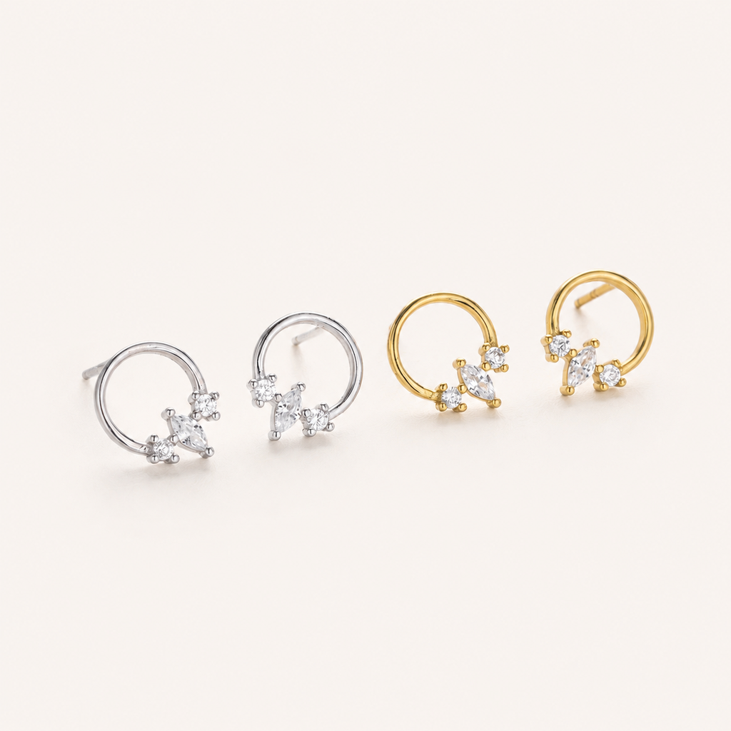Sterling Silver Zirconia Solitaire Stud Earrings detail