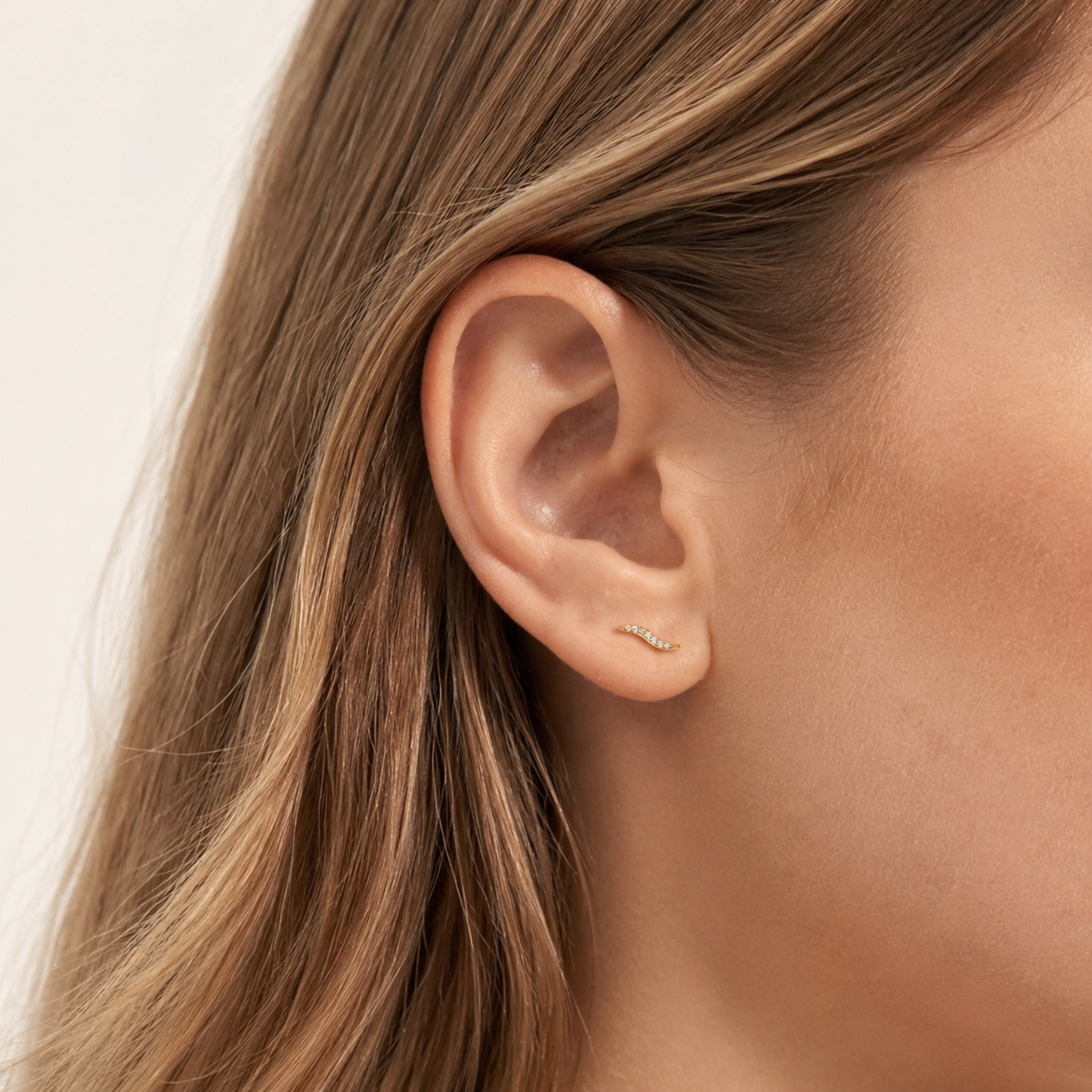 Sterling Silver Pave Zirconia Flat Back Earrings worn on the ear