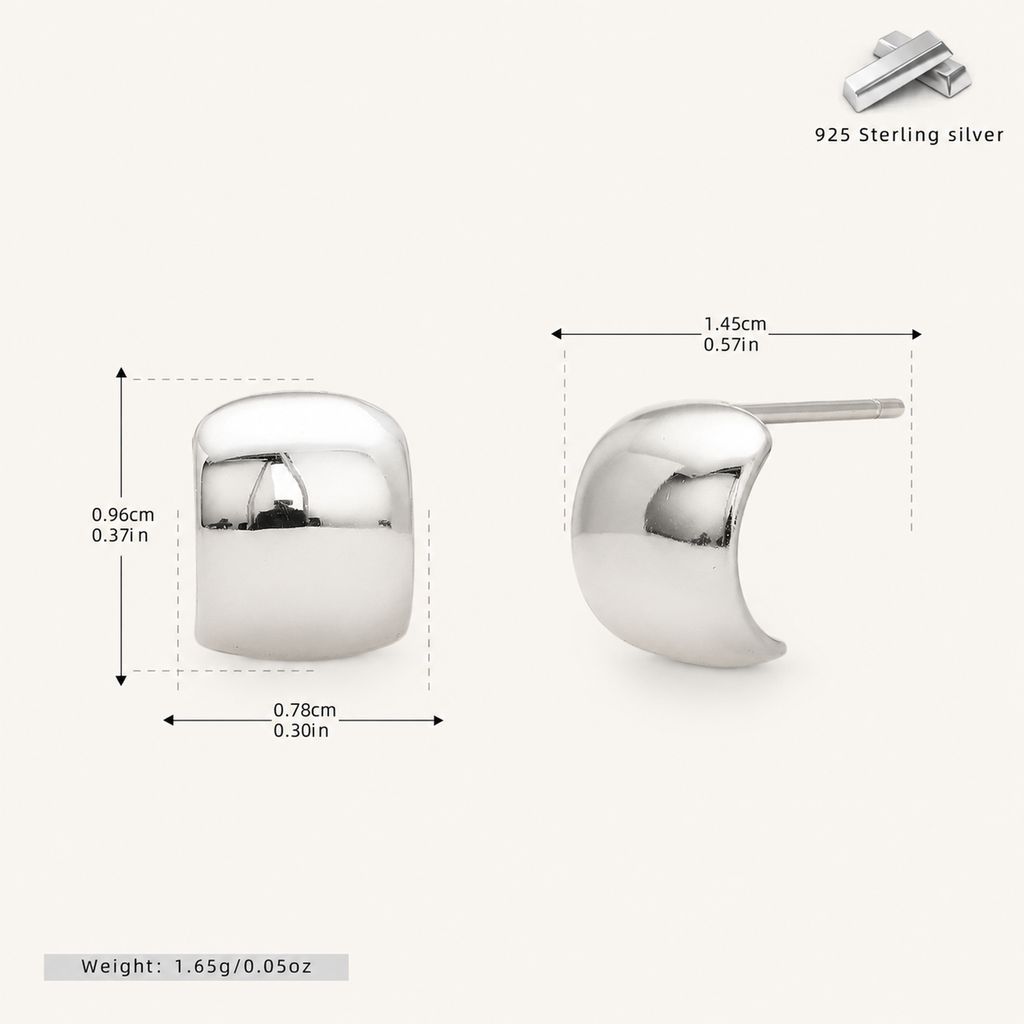Sterling Silver Polished Arch Stud Earrings - Platinum