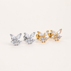 Sterling Silver Zirconia Butterfly Flat Back Earrings detail view