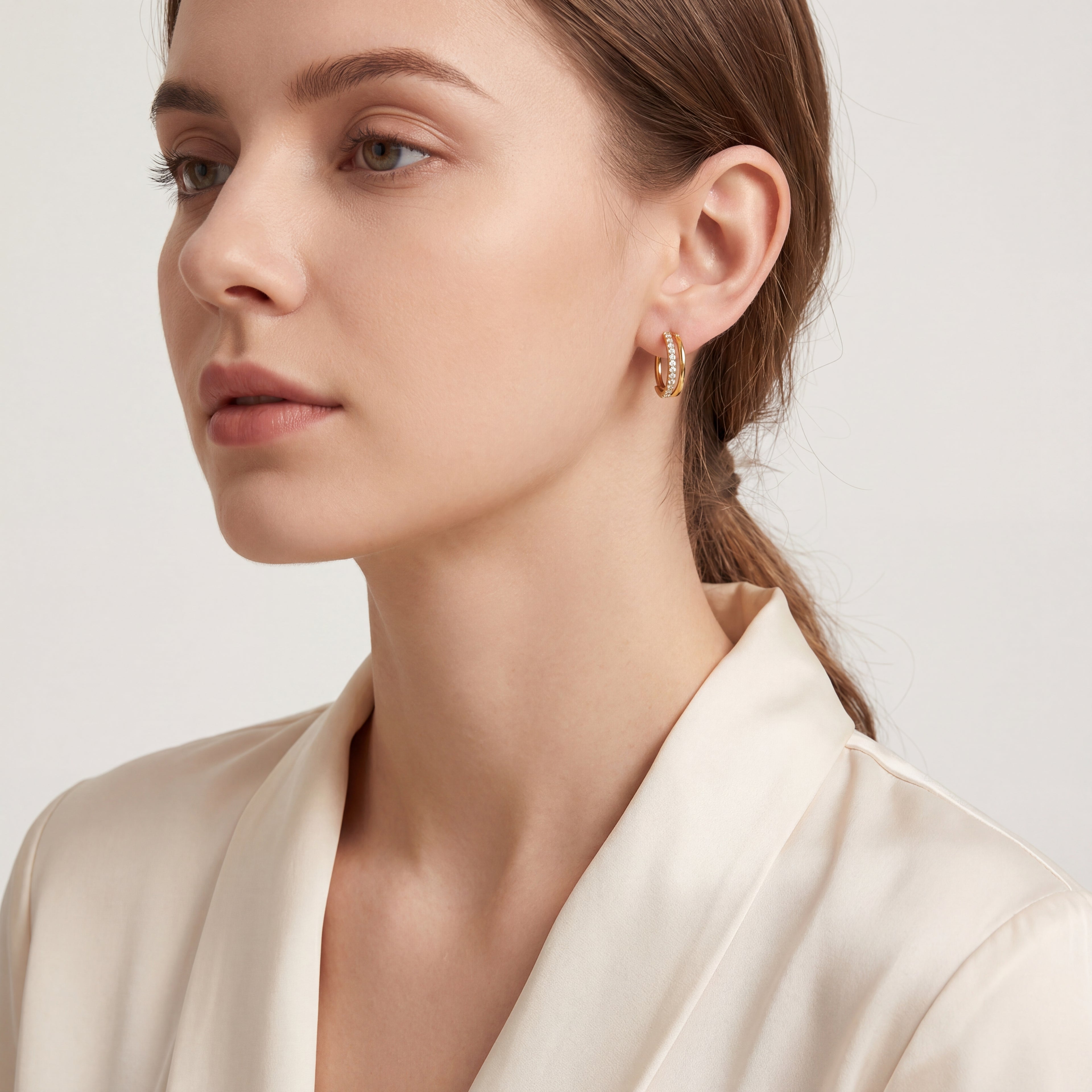 Single Row Crystal Titanium Hoop Earrings - image 3