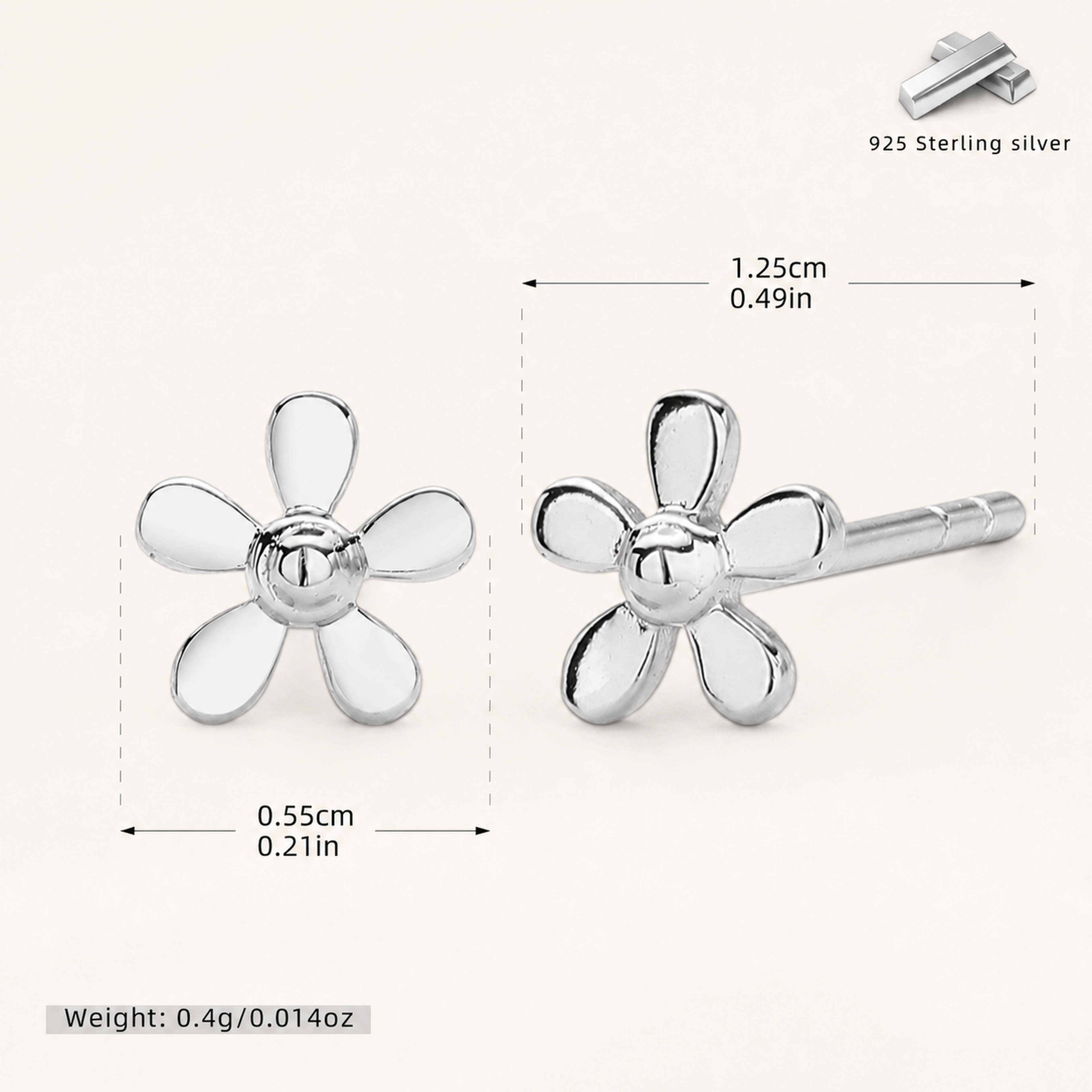 Sterling Silver Mini Flower Stud Earrings - Platinum