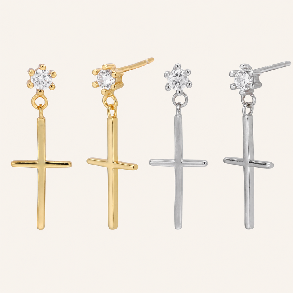 Sterling Silver Mini Zirconia Cross Stud Earrings