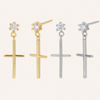 Sterling Silver Mini Zirconia Cross Stud Earrings