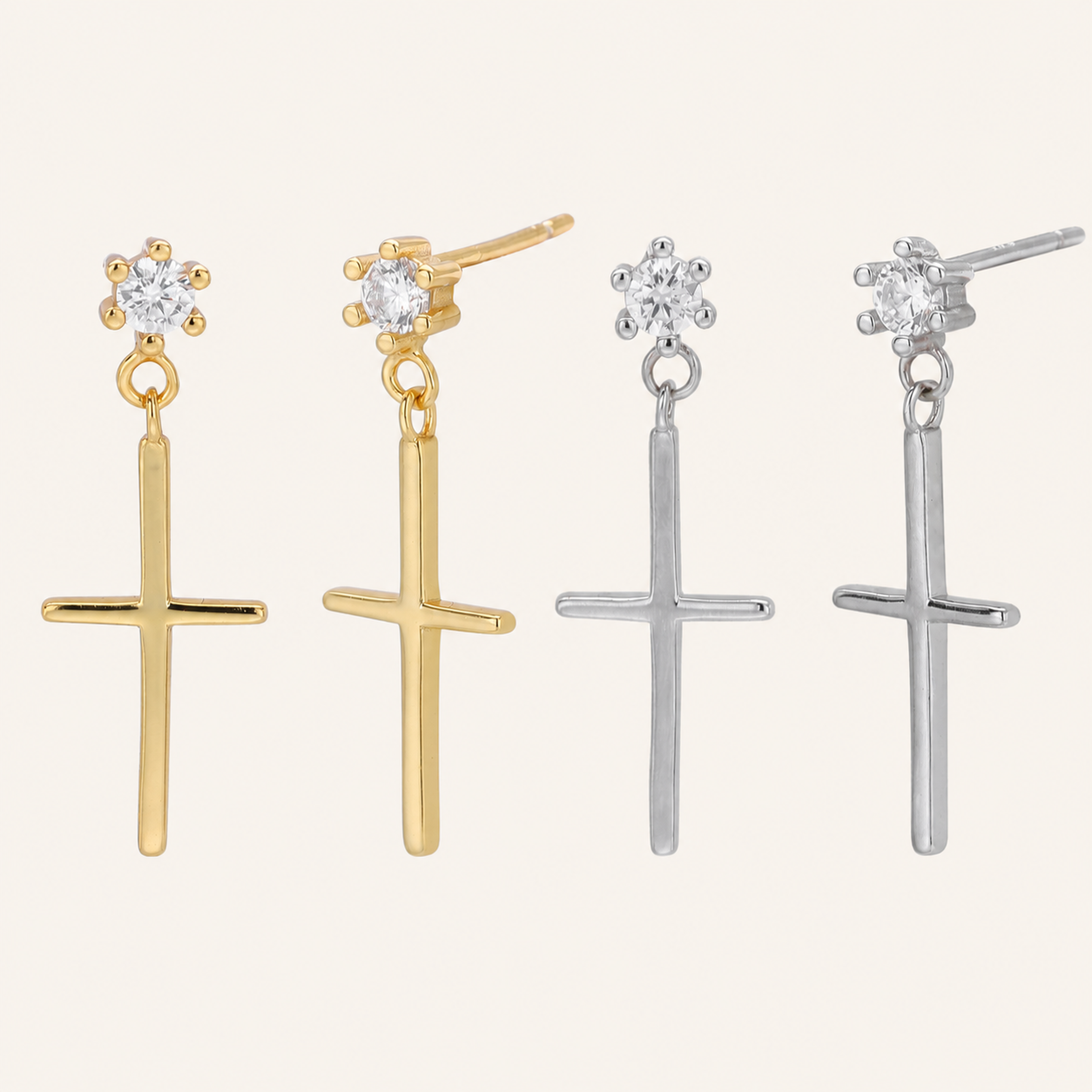 Sterling Silver Mini Zirconia Cross Stud Earrings