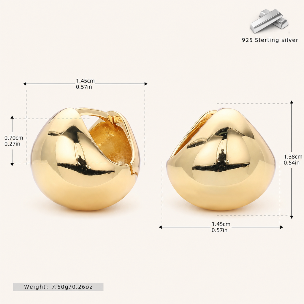 Sterling Silver Ball Bead Hoop Earrings - Gold