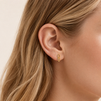 Sterling Silver Twisted Double Ring Stud Earrings worn on the ear