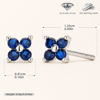 Sterling Silver Four-Petal Flower Stud Earrings - Platinum / Blue