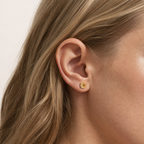 Sterling Silver Woven Ball Stud Earrings worn on the ear