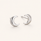 Sterling Silver Polished Moon Stud Earrings detail view