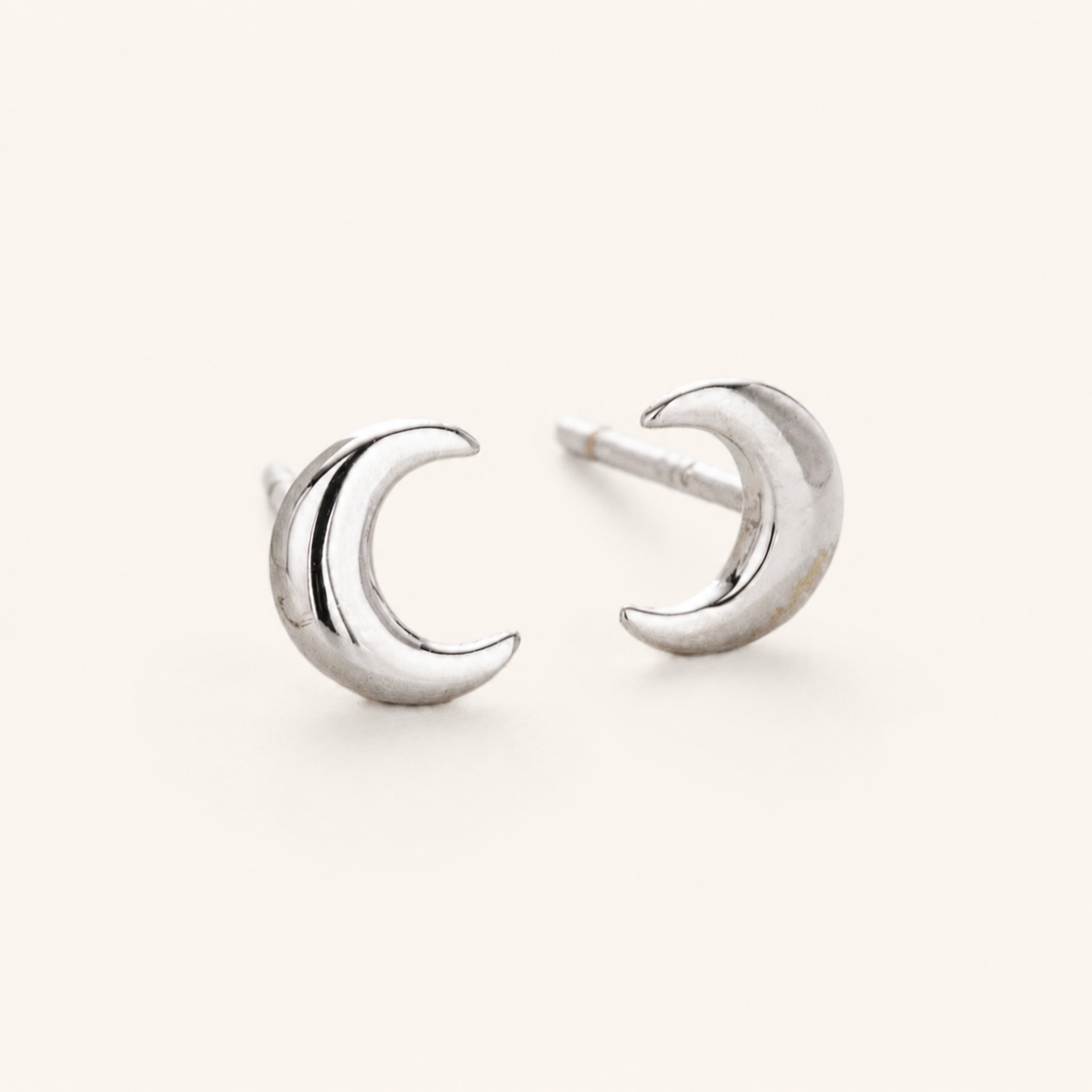 Sterling Silver Polished Moon Stud Earrings detail view