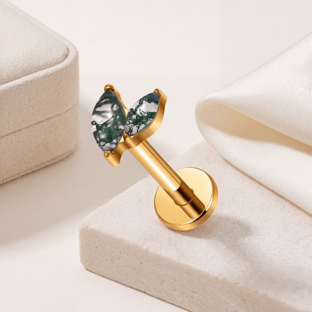 Moss Agate Marquise Titanium Flat Back Earring - image 5