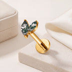 Moss Agate Marquise Titanium Flat Back Earring - image 5