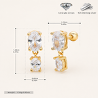 Sterling Silver Minimalist Zirconia Flat Back Earrings - Gold