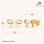 Sterling Silver Pearl Bow Flat Back Earrings - Gold