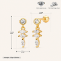 Sterling Silver Marquise Zirconia Tassel Flat Back Earrings - Gold