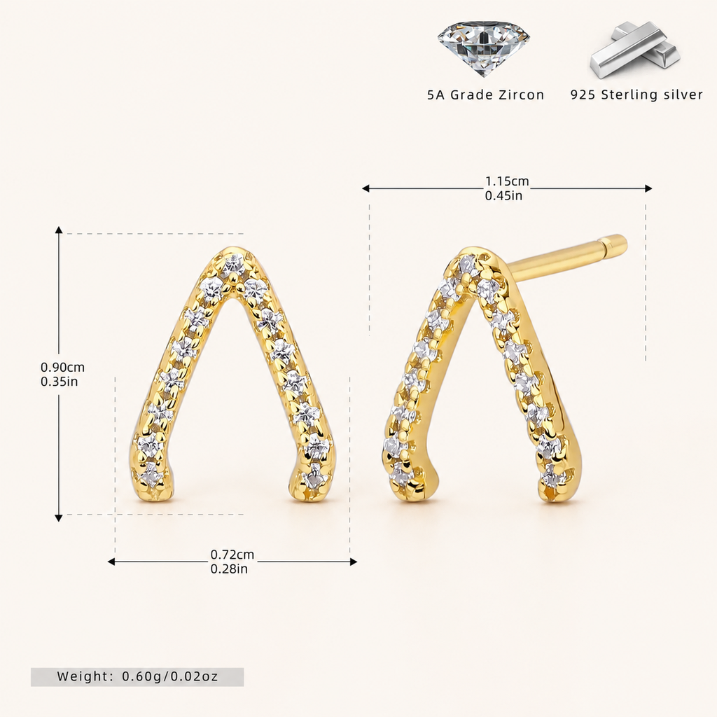 Sterling Silver Inverted Triangle Zirconia Stud Earrings - Gold