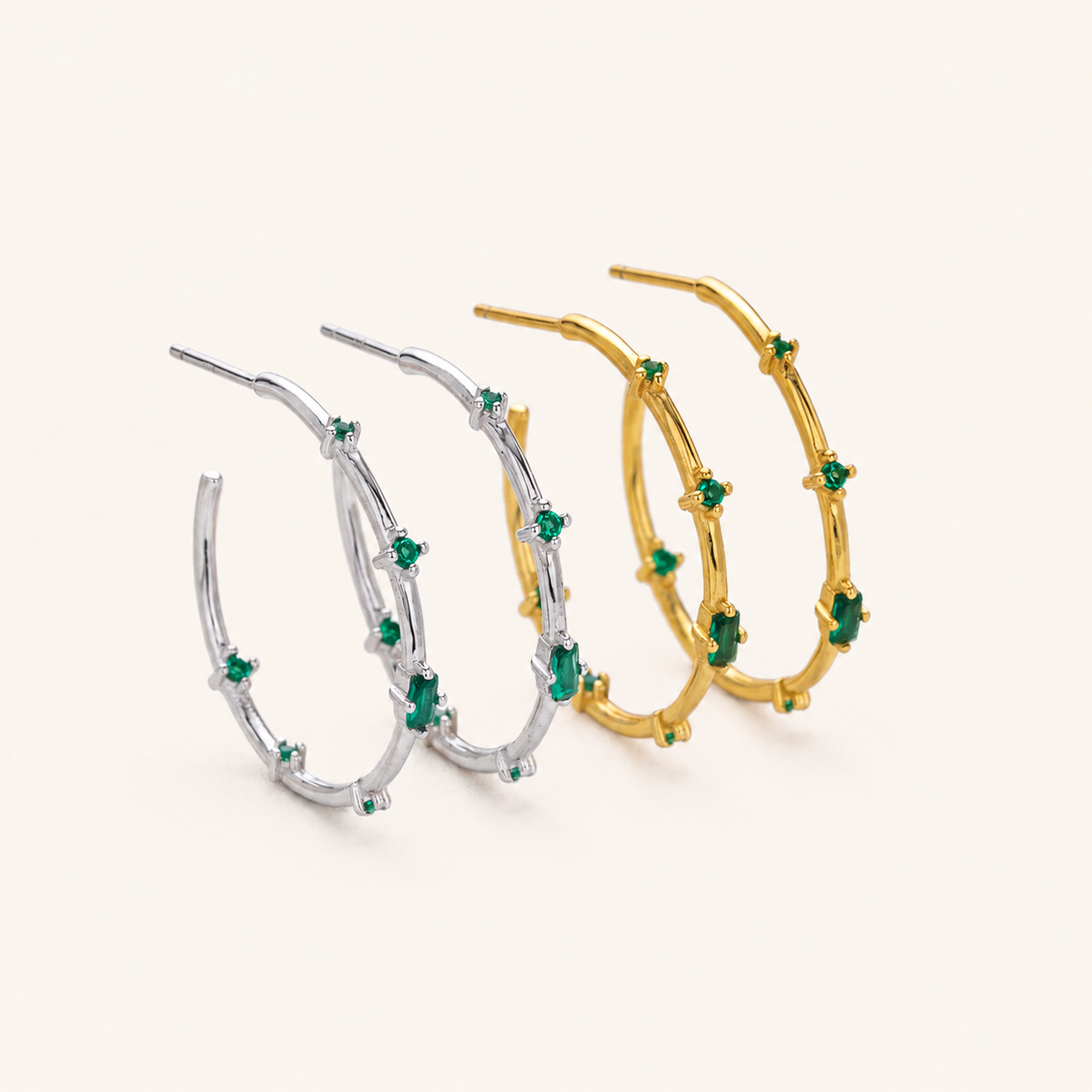 Sterling Silver Emerald-Green Zirconia Stud Earrings detail
