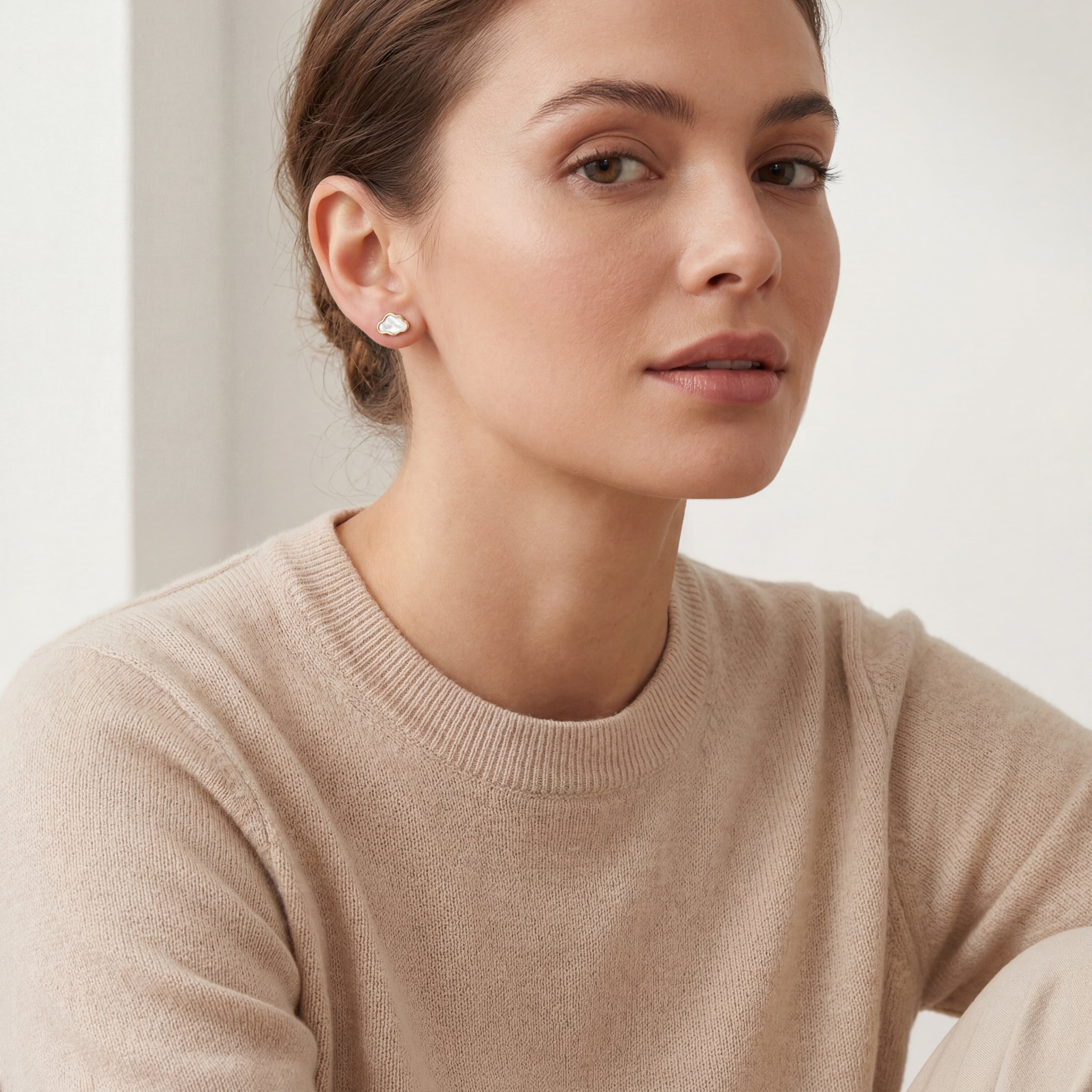 Mother-of-Pearl Cloud Titanium Stud Earrings - image 3