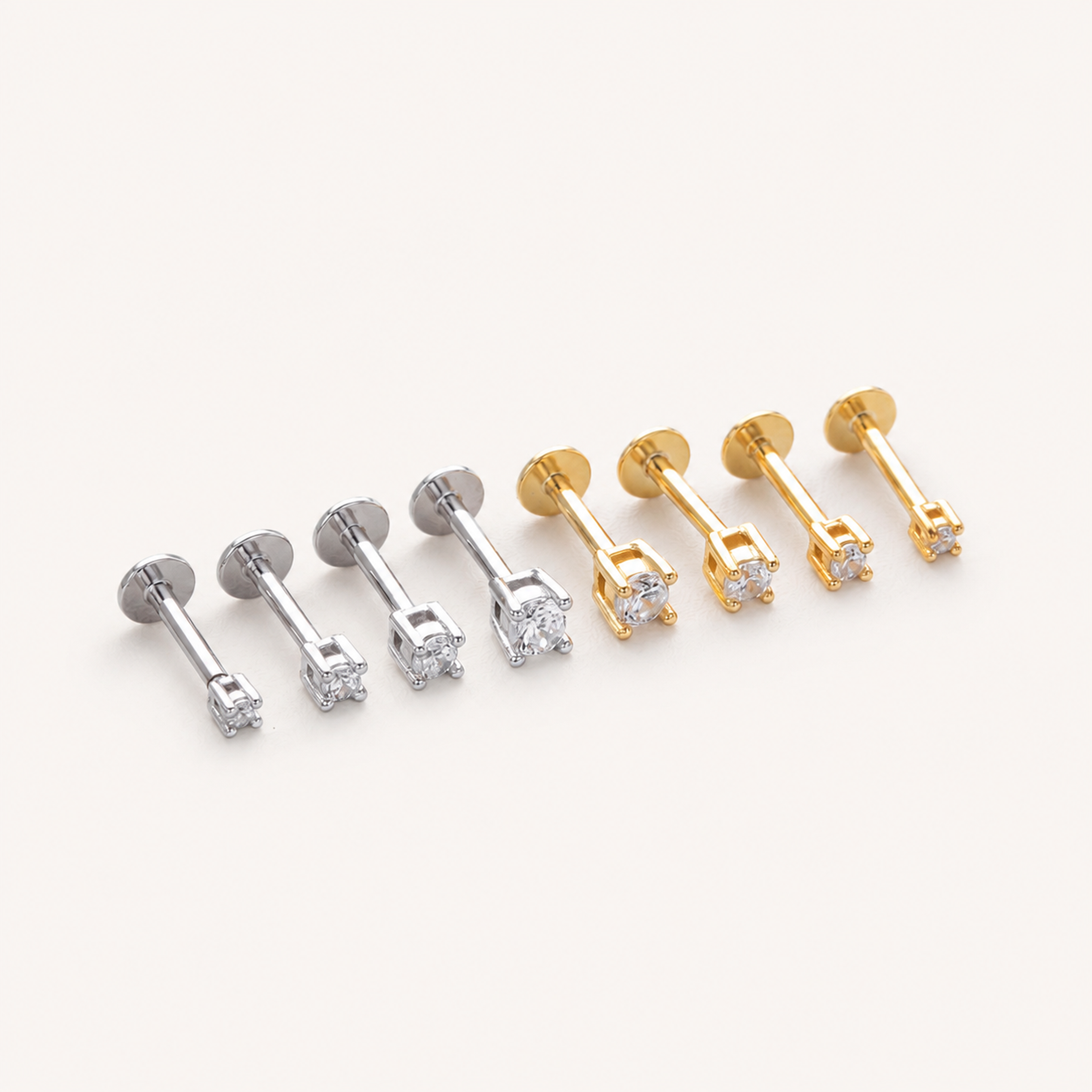 Sterling Silver Round Zirconia Solitaire Flat Back Earrings detail view