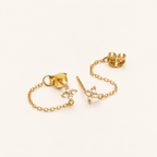 Sterling Silver Zirconia Flower Tassel Drop Stud Earrings detail view