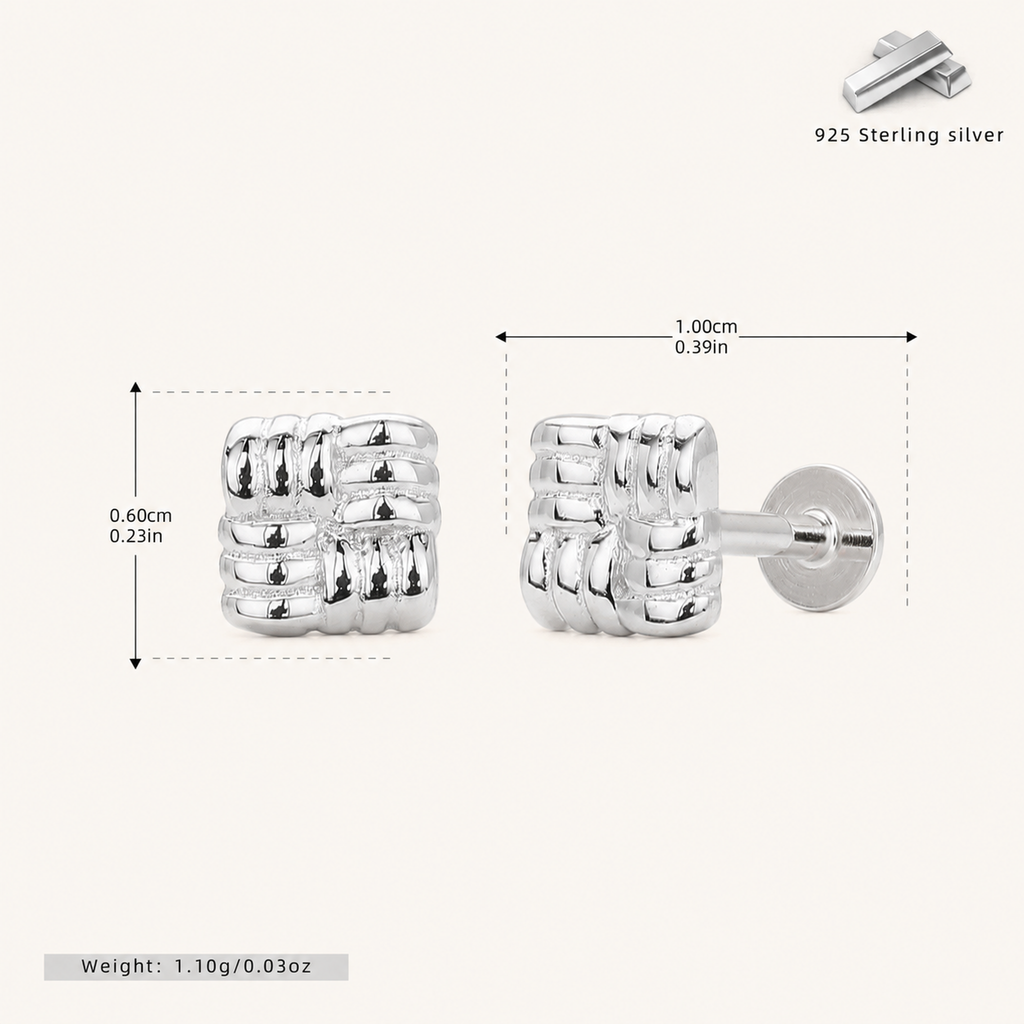 Sterling Silver Textured Square Flat Back Earrings - Platinum