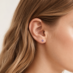 Sterling Silver Five-Point Star Zirconia Flat Back Earrings worn on the ear