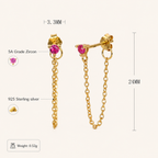 Sterling Silver Turquoise Chain Threader Earrings - Gold / Red