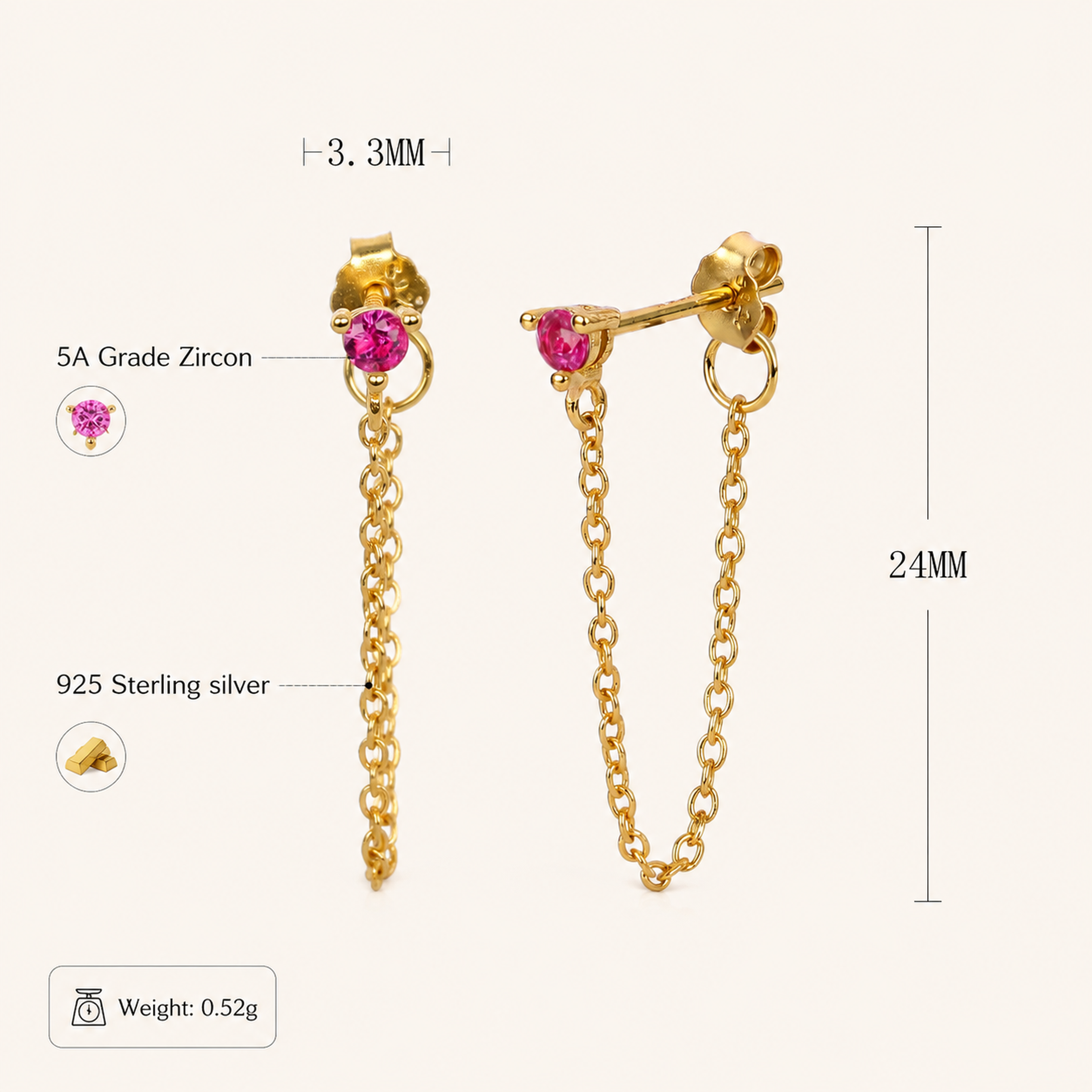 Sterling Silver Turquoise Chain Threader Earrings - Gold / Red