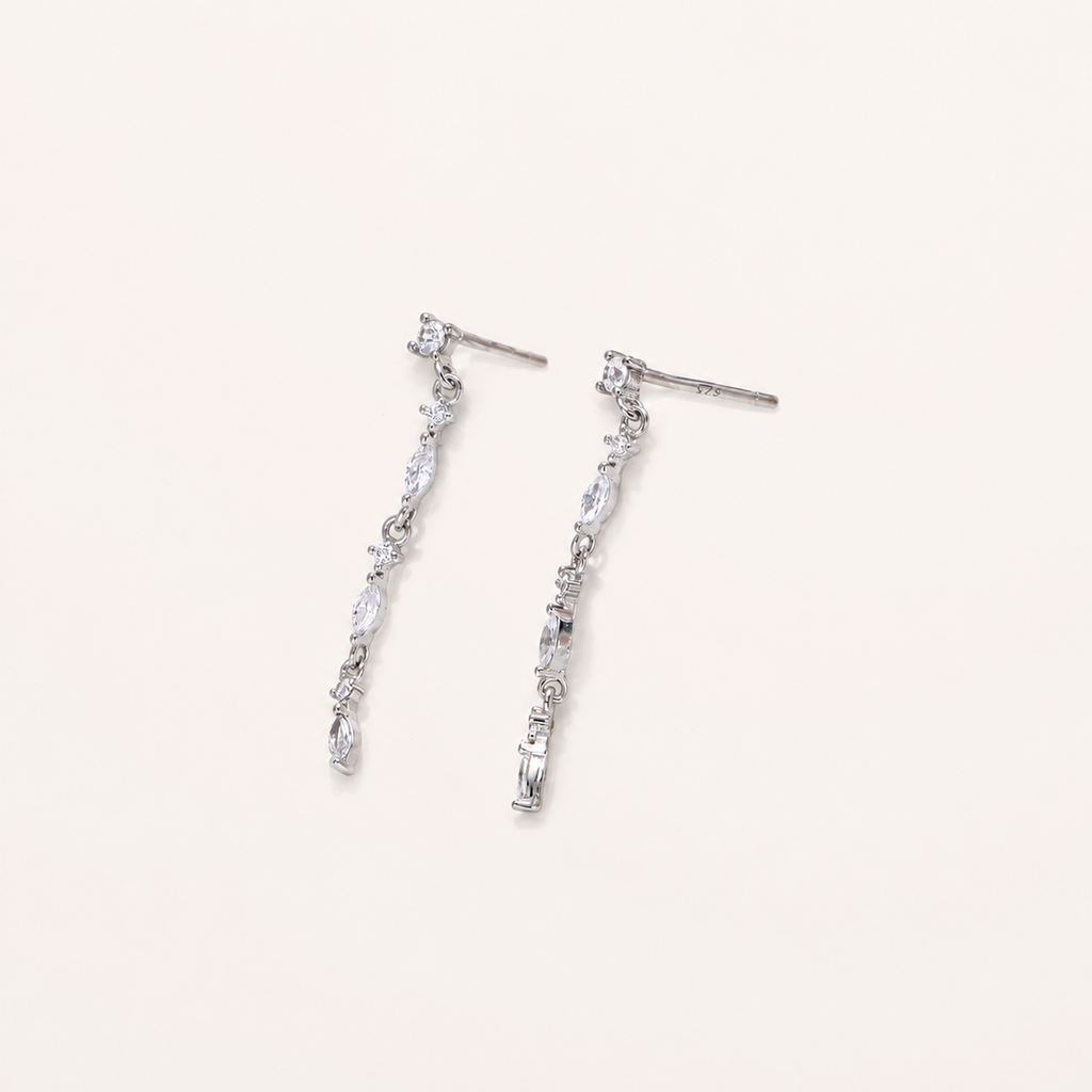 Sterling Silver Zirconia Chain Tassel Drop Stud Earrings detail view