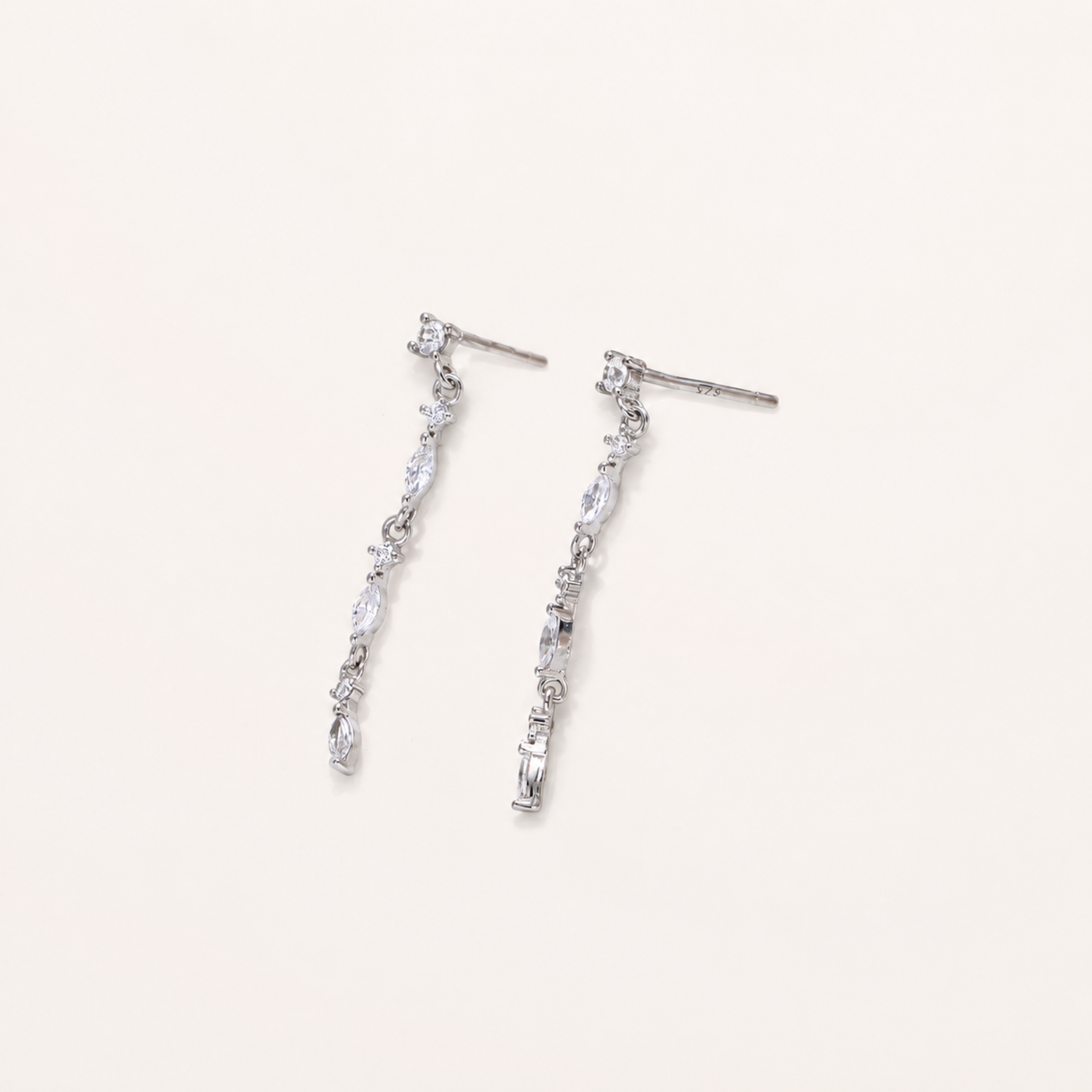 Sterling Silver Zirconia Chain Tassel Drop Stud Earrings detail view