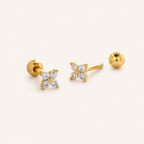 Sterling Silver Three-Stone Zirconia Cartilage Flat Back Earrings detail view