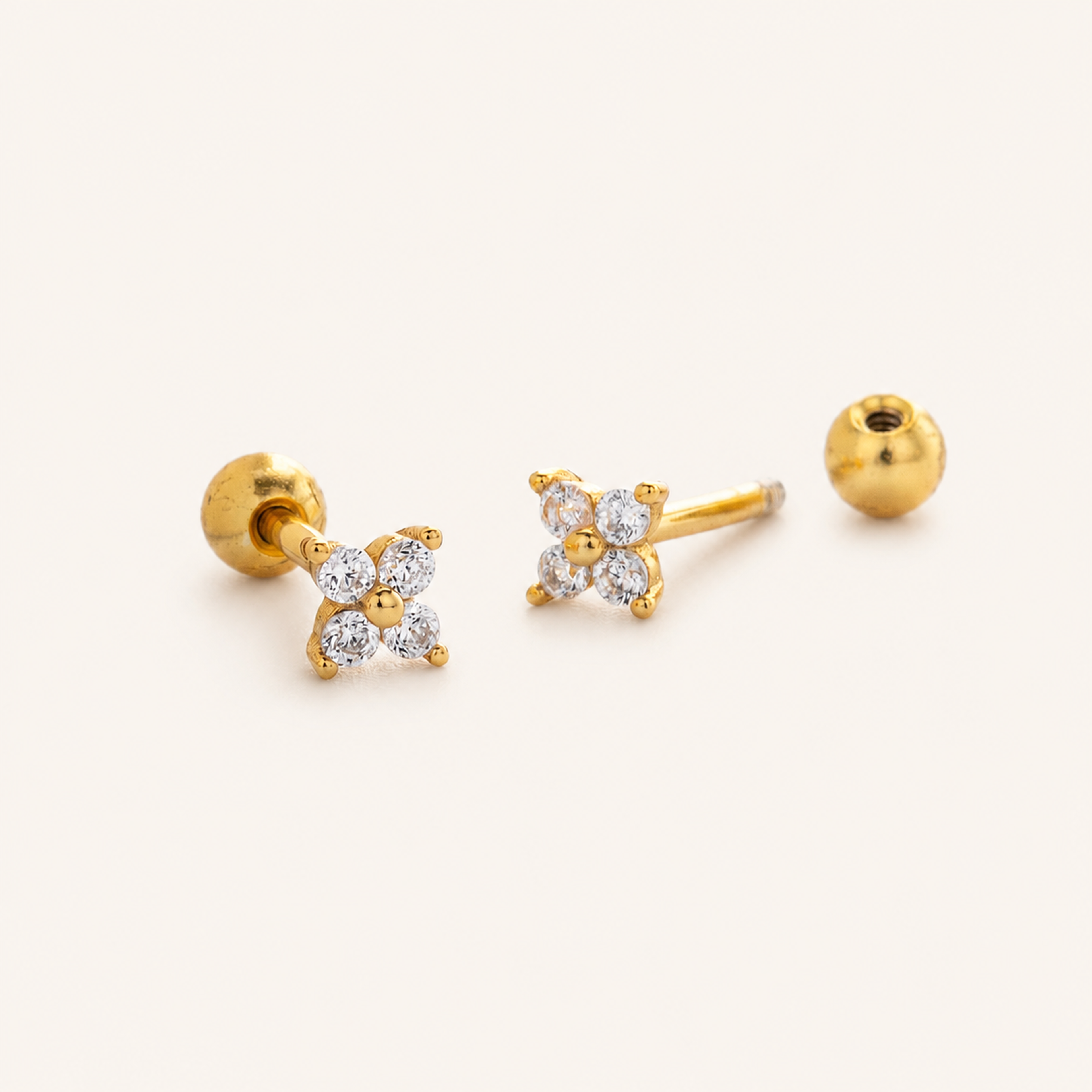 Sterling Silver Three-Stone Zirconia Cartilage Flat Back Earrings detail view