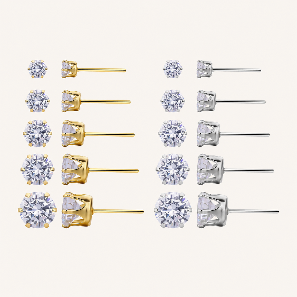 Sterling Silver Six-Prong Zirconia Stud Earrings