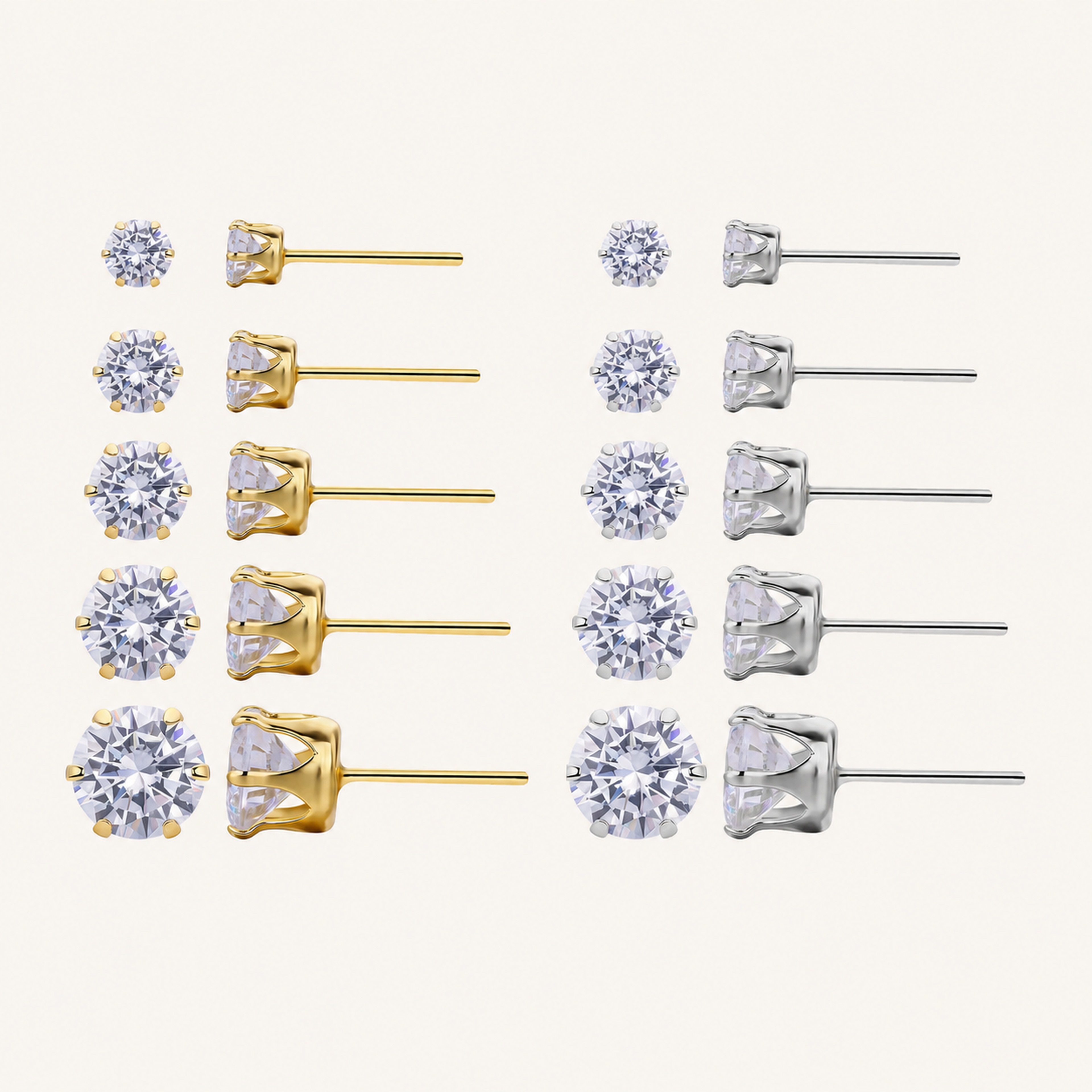 Sterling Silver Six-Prong Zirconia Stud Earrings