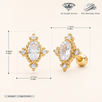 Sterling Silver Vintage Emerald-Cut Zirconia Flat Back Earrings - Gold / White