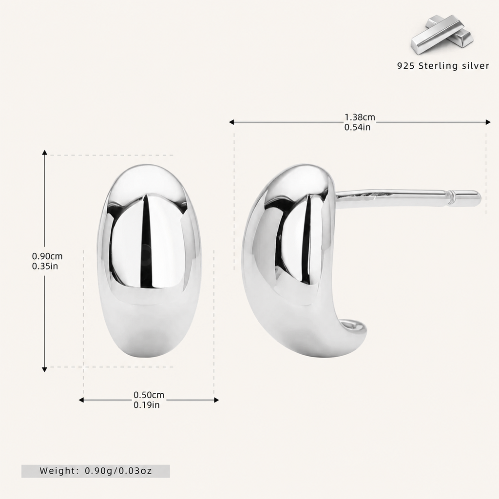 Sterling Silver Crescent Moon Ball Stud Earrings - Platinum