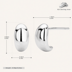 Sterling Silver Crescent Moon Ball Stud Earrings - Platinum