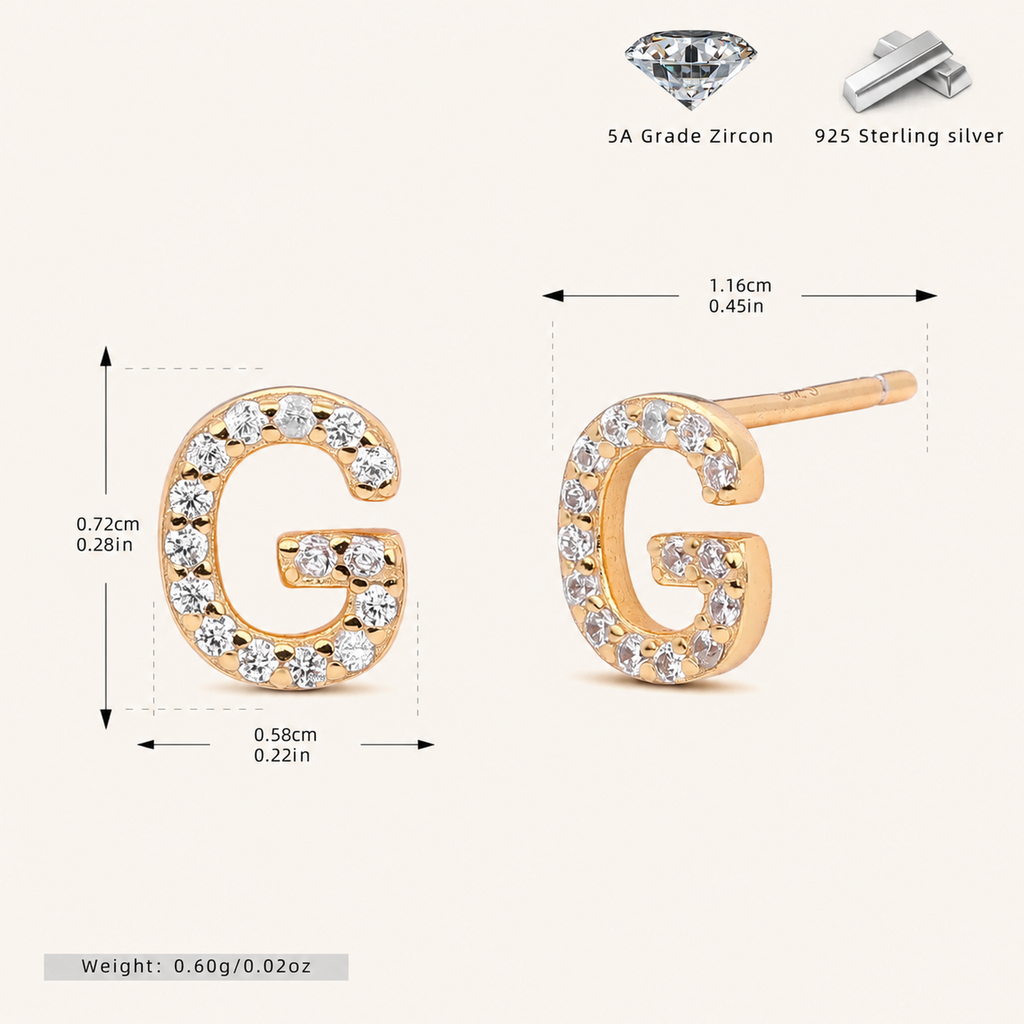 Sterling Silver Pave Initial Letter Stud Earrings - Gold / G