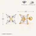 Sterling Silver Four-Point Star Zirconia Flat Back Earrings - Gold