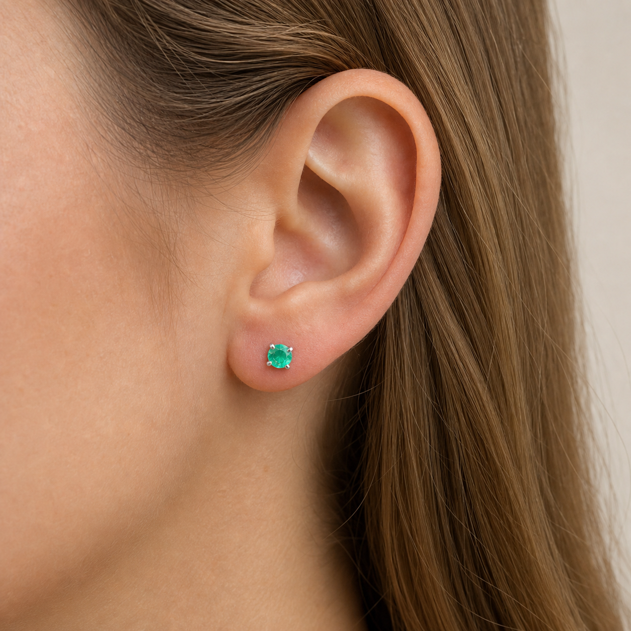 Titanium Green Agate Flat Back Stud Earrings