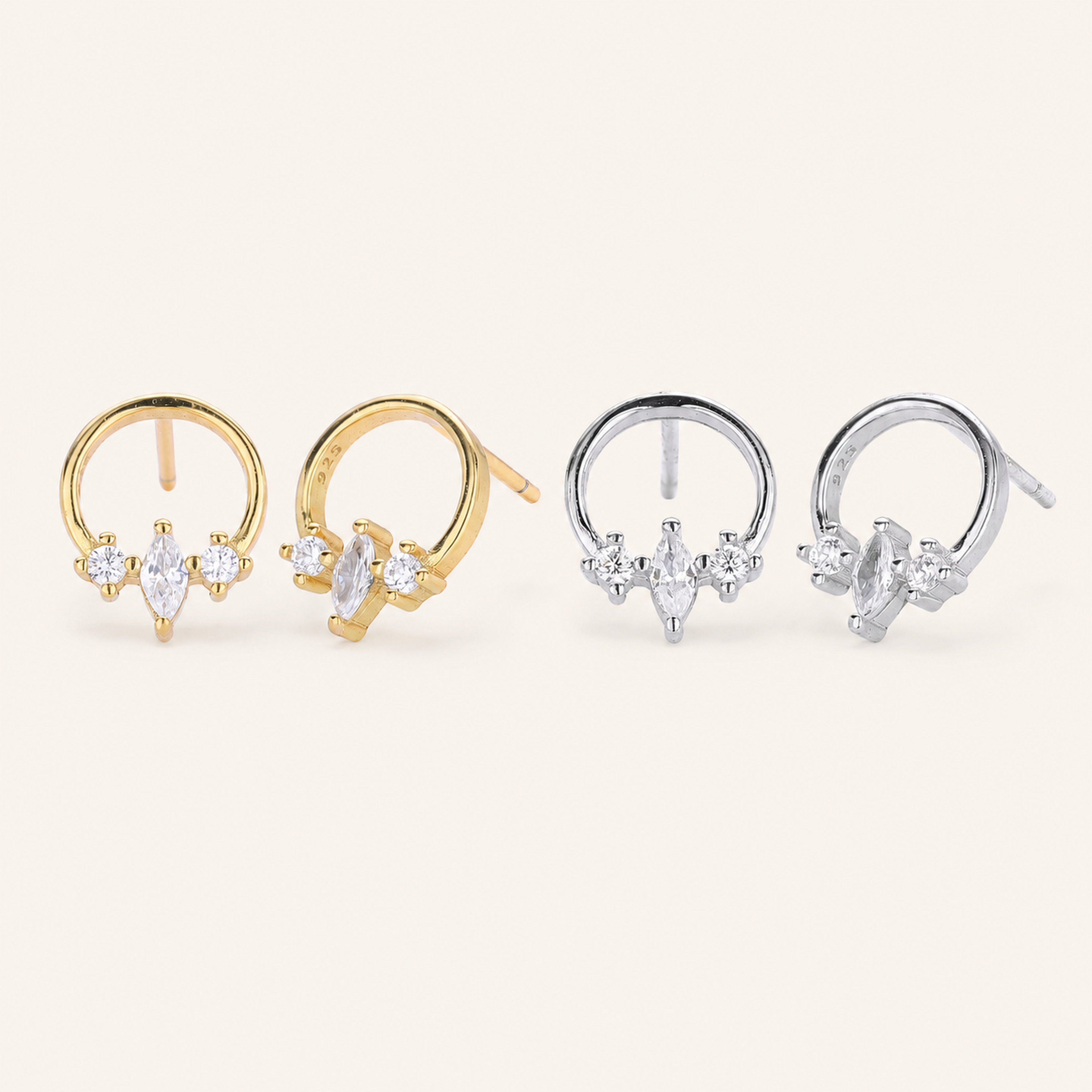 Sterling Silver Zirconia Solitaire Stud Earrings