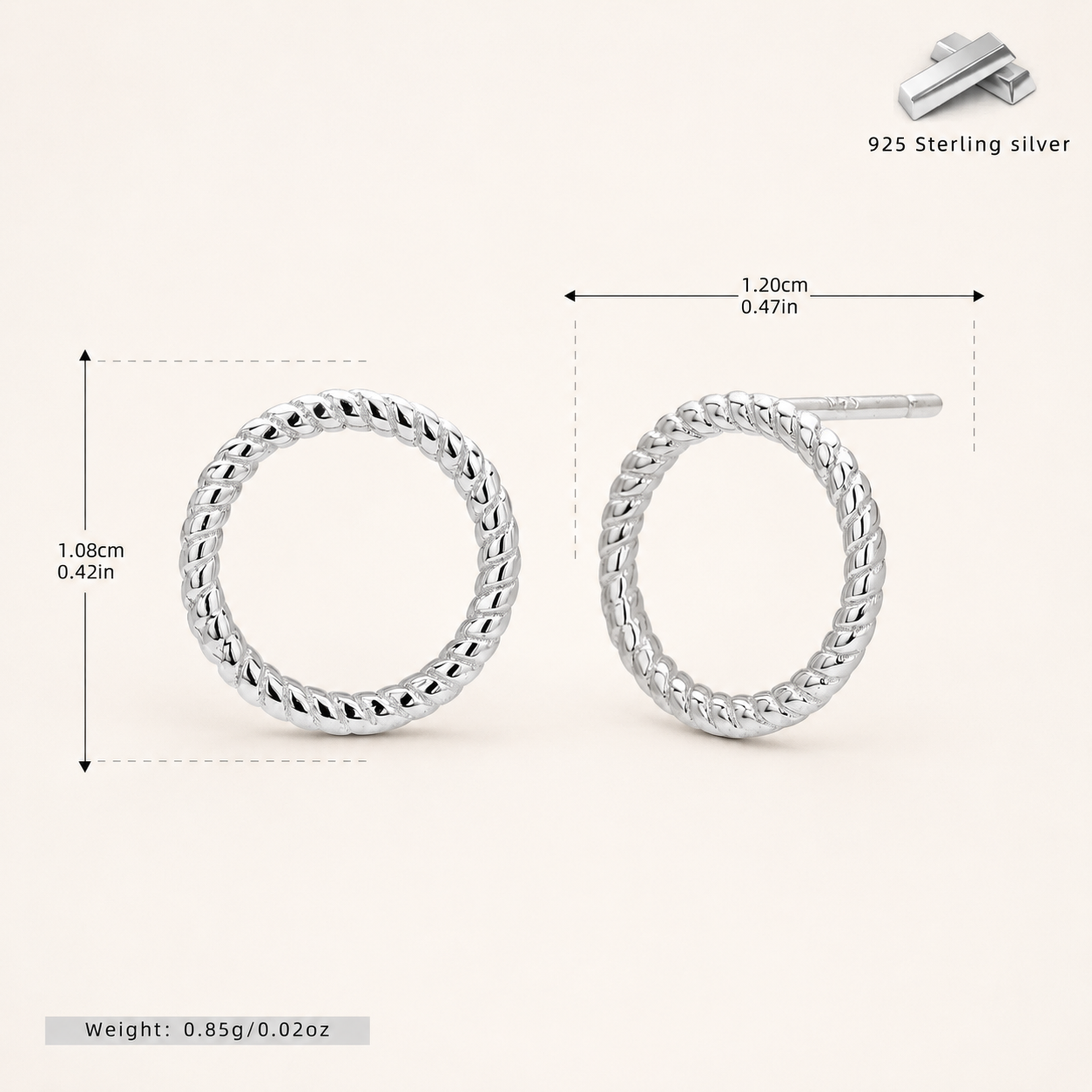 Sterling Silver Polished Twist Stud Earrings - Platinum