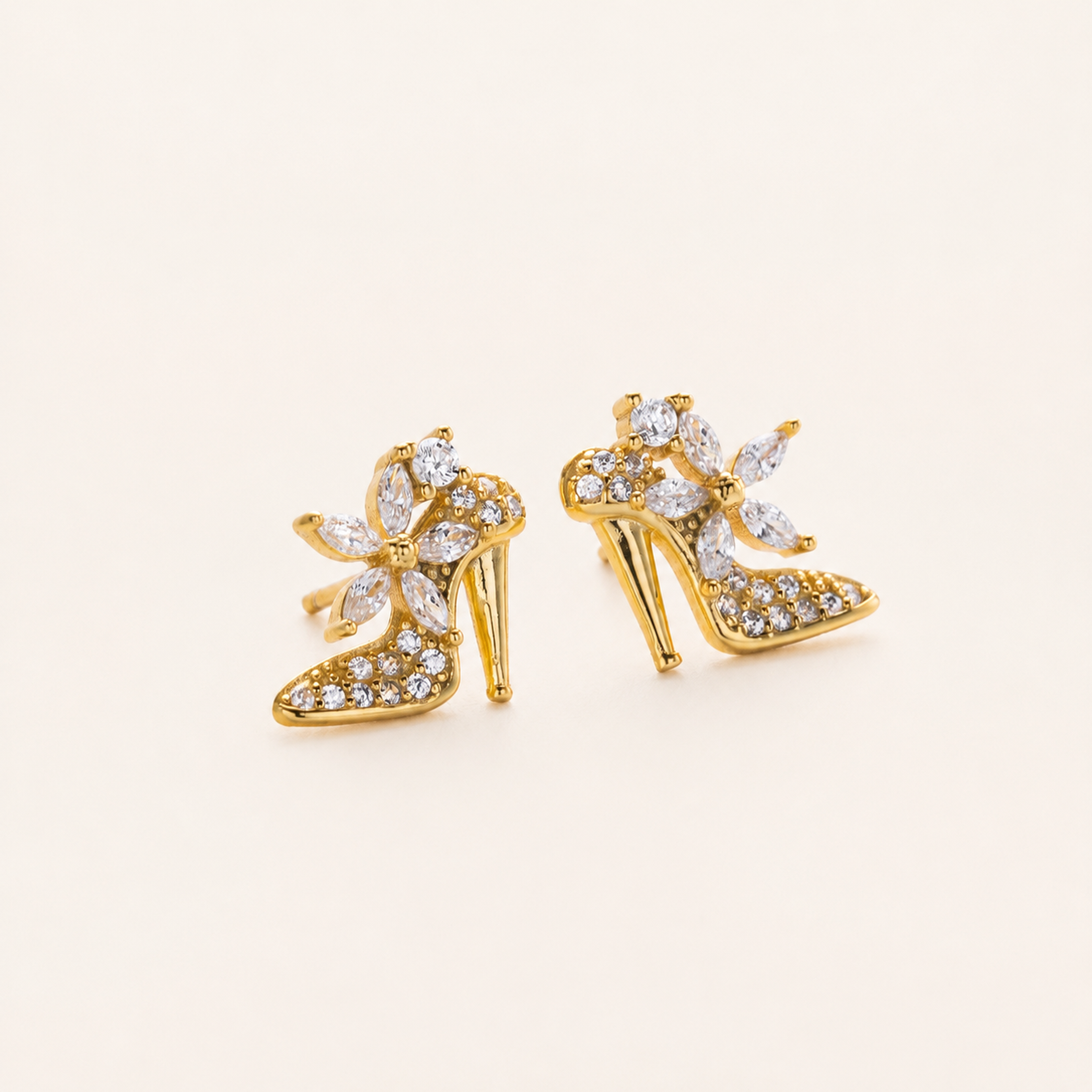 Sterling Silver High Heel Zirconia Stud Earrings detail view