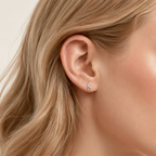 Sterling Silver Oriental Zirconia Stud Earrings worn on the ear